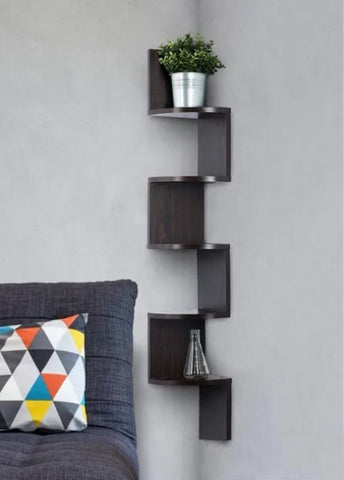 Sagler Corner shelf - Espresso Finish corner shelf unit - 5 Tier corner shelves can be used for corner bookshelf or any decor
