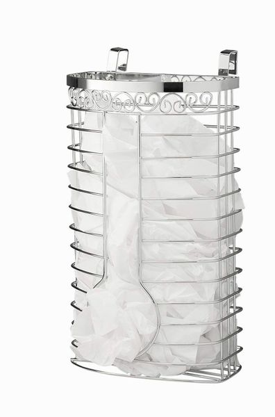 Sagler grocery bag holder - Chrome plastic bag holder - Easy-access openings multi position use either over the Cabinet Kitchen Storage Holder or wall mount