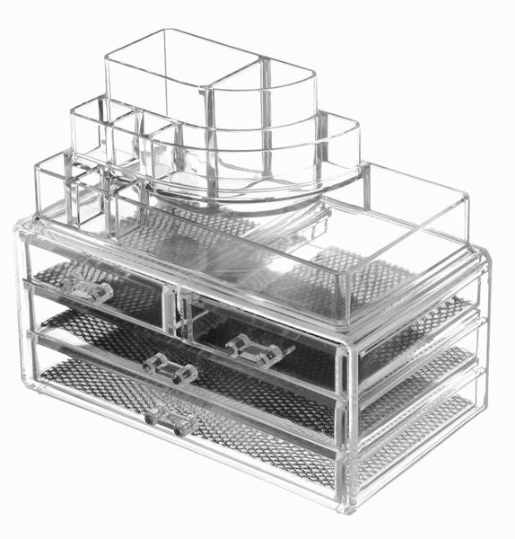 Sagler Clear acrylic Jewelry organizer and makeup organizer cosmetic organizer and Large 3 Drawer Jewelry Chest or makeup storage ideas Case Lipstick Liner Brush Holder make up boxes