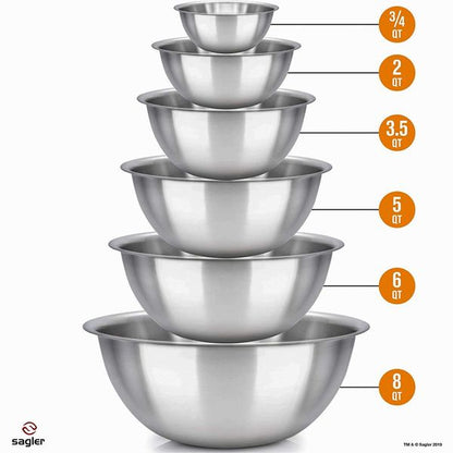 mixing bowls mixing bowl Set of 6 - stainless steel mixing bowls - Polished Mirror kitchen bowls - Set Includes ?, 2, 3.5, 5, 6, and 8 Quart - Ideal For Cooking & Serving - Easy to clean - Great gift