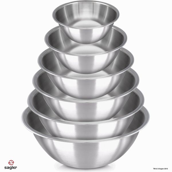 mixing bowls mixing bowl Set of 6 - stainless steel mixing bowls - Polished Mirror kitchen bowls - Set Includes ?, 2, 3.5, 5, 6, and 8 Quart - Ideal For Cooking & Serving - Easy to clean - Great gift