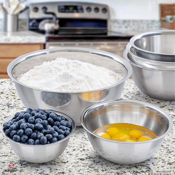 mixing bowls mixing bowl Set of 6 - stainless steel mixing bowls - Polished Mirror kitchen bowls - Set Includes ?, 2, 3.5, 5, 6, and 8 Quart - Ideal For Cooking & Serving - Easy to clean - Great gift