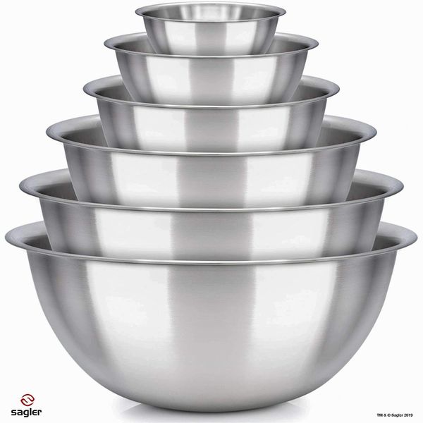 mixing bowls mixing bowl Set of 6 - stainless steel mixing bowls - Polished Mirror kitchen bowls - Set Includes ?, 2, 3.5, 5, 6, and 8 Quart - Ideal For Cooking & Serving - Easy to clean - Great gift