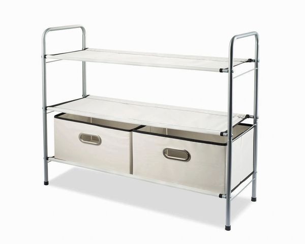 closet organizer - portable closet systems - closet shelving Includes 2 Fabric colapsable Bins - Multi-purpose closet storage