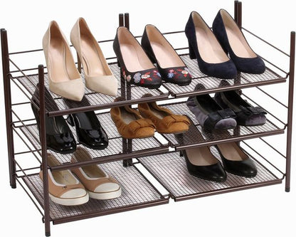 shoe storage Bronze finish foldable- shoe organizer stackable shelves - Shoe Holder for Closet - Shoe shelf made of strong metal materiel