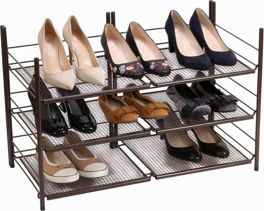shoe storage Bronze finish foldable- shoe organizer stackable shelves - Shoe Holder for Closet - Shoe shelf made of strong metal materiel