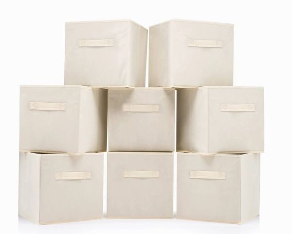 (8 PACK) Foldable storage boxes - Cube Basket storage bins - Beige collapsible