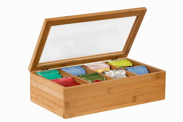 Sagler Tea Box Tea Storage Bamboo Natural, Nice Tea Chest Tea Packaging Good for Tea Bag Holder