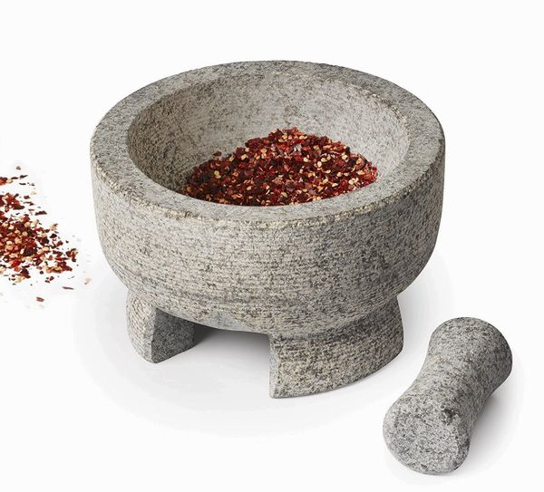 Sagler Mortar and Pestle Granite stone Molcajete spice grinder 7.8 X 4.7"