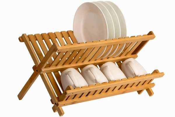 Bambusi Bamboo Dish Rack, Foldable Drying Collapsible Dish Drainer